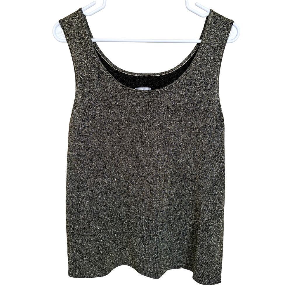 Chico’s Gold Metallic Shimmer Tank Top Sleeveless Scoop Neck Silk Blend 3 / XL